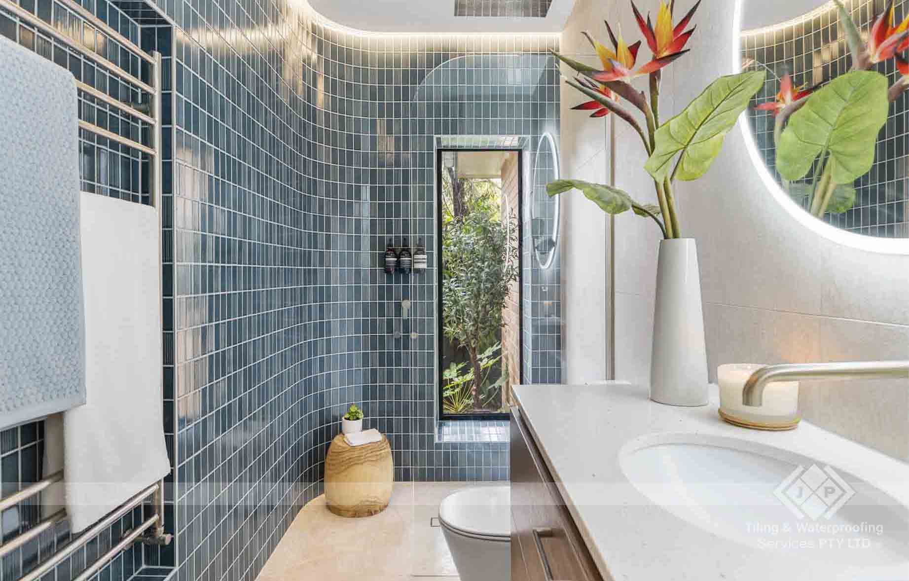 Ceramic bathroom wall tile installation project