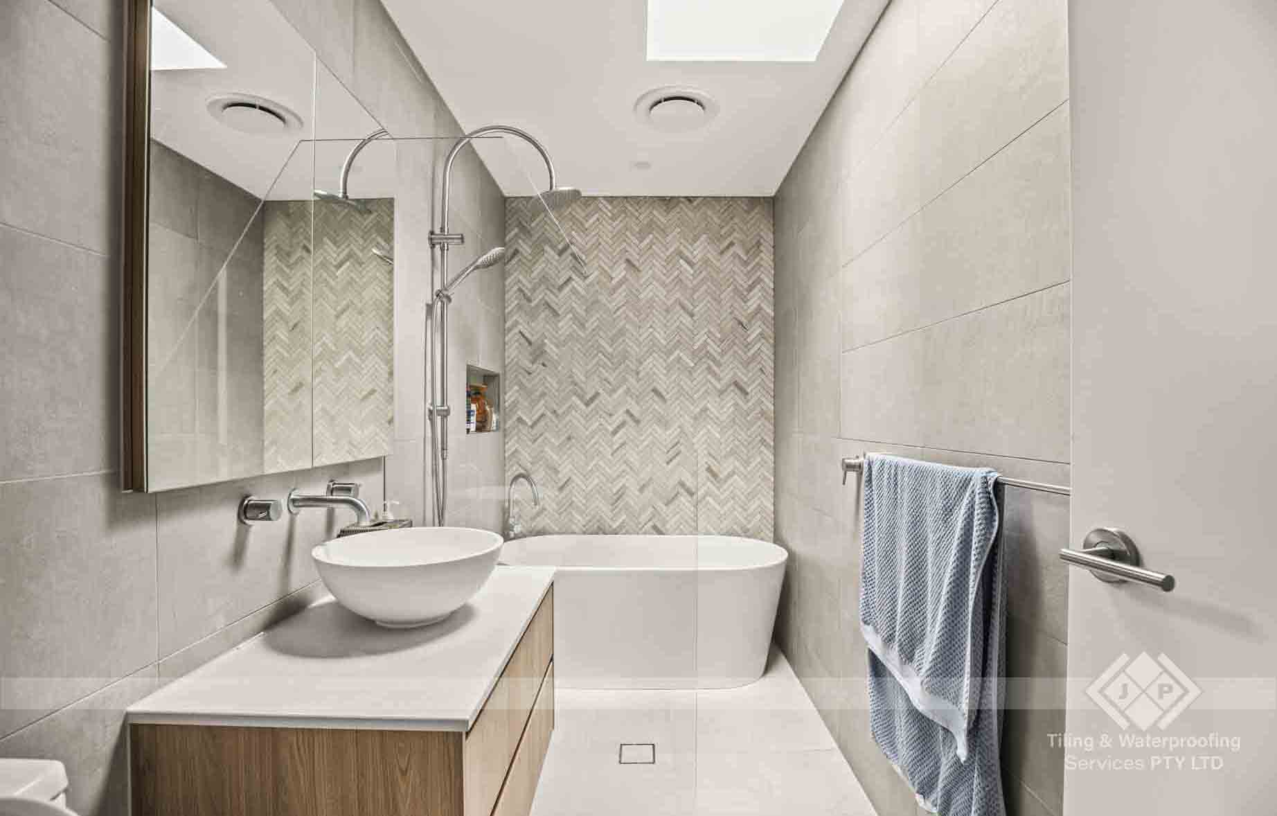 Luxury mosaic tile feature wall bathroom design
